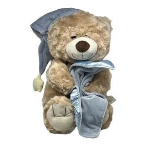 Toys R Us Sleepy Bedtime Teddy Bear Plush 14" Blue Blanket Lovey Stuffed Animal